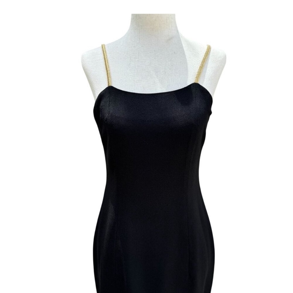 Liz Claiborne Dresses Black Sleeveless Gold Straps Glam Slim Fit Cocktail Dress